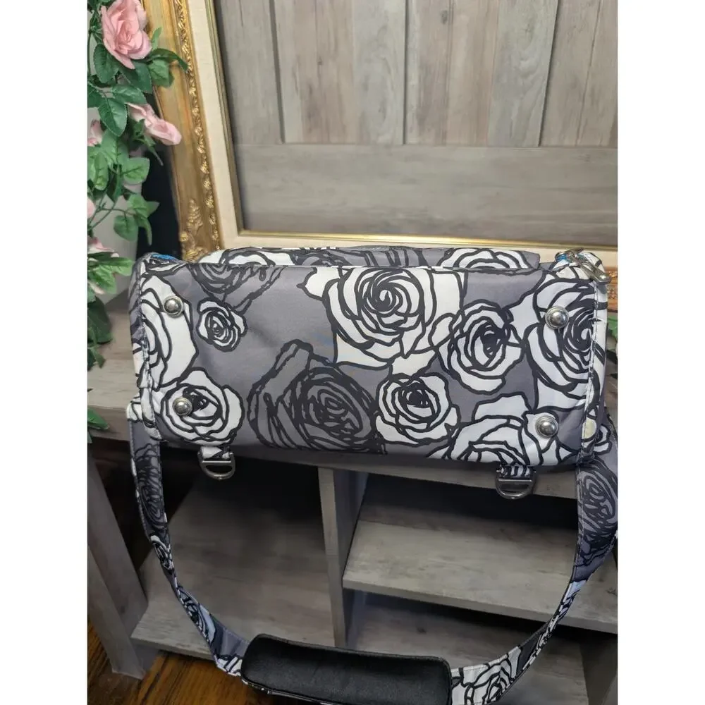 Ju-Ju-Be Gray Rose Floral Diaper Bag w/ Changing Pad Large Baby Travel Bag